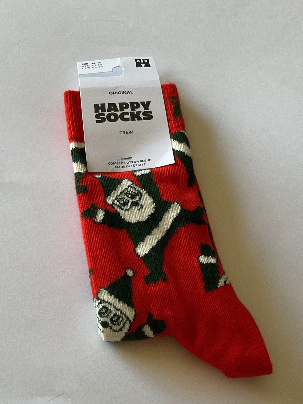 HAPPY SOCKS TUMBLING SANTA PRINT RED WHITE BLACK WOMENS SHOE SIZE 5.5-9.5 NWT